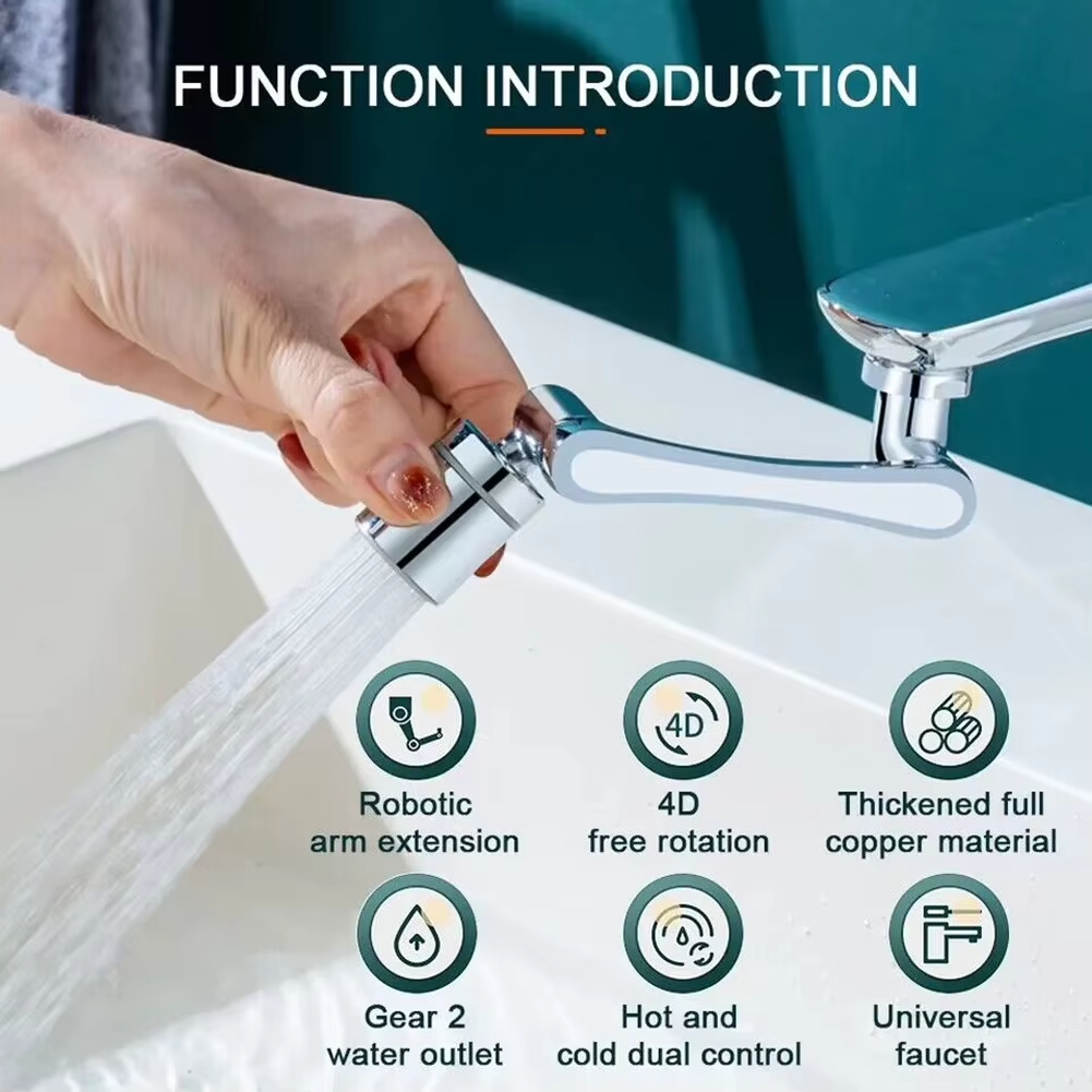 FlexiFlowPro™ 1080° Swivel Faucet Extender with Filter & Dual Spray Modes + 4 Filters